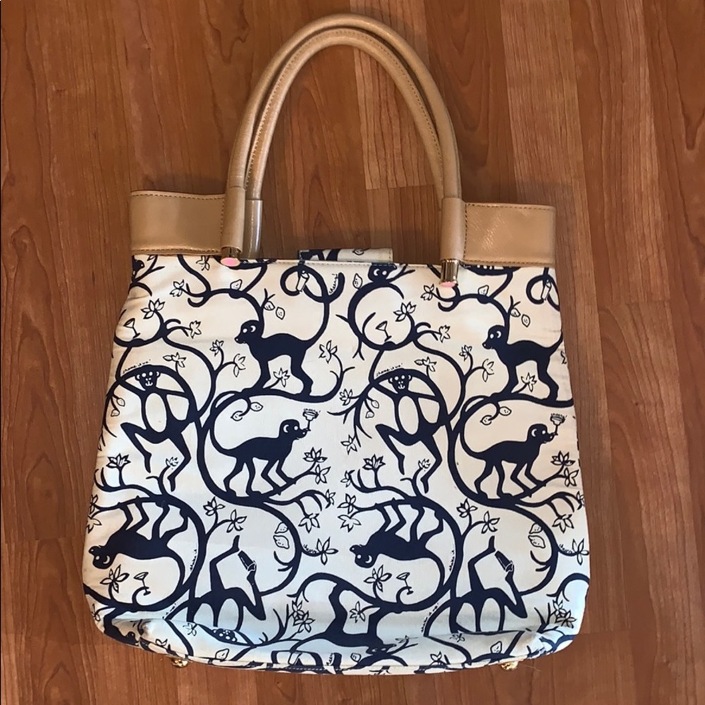 Lilly Pulitzer | Vintage Canvas Monkeys with Cocktails Print Tote - Picture 2 of 8